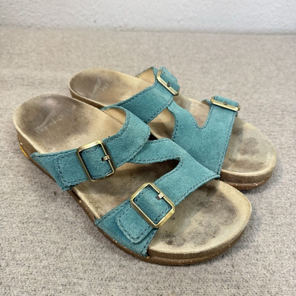 Dansko Dayna Sandals Vibram Sole Teal Suede Adjustable Buckle Straps Women 40 EU